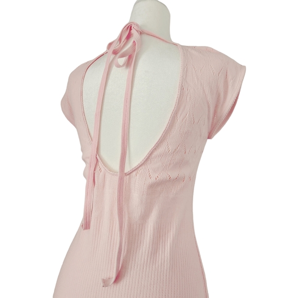 FREE PEOPLE Robin Seamless Bodycon Midi Rose Petal Pink Dress Size M/L Soft Girl - Picture 6 of 13